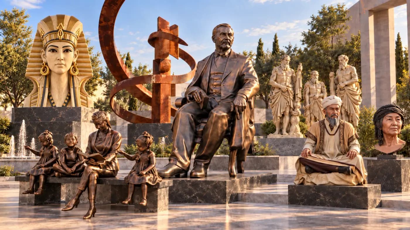 Meydan için tasarlanmış bronz ve mermer anıt heykel grubu